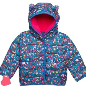 Girls Joules Floral Print Hooded Puffer Jacket - 0 to 3 months